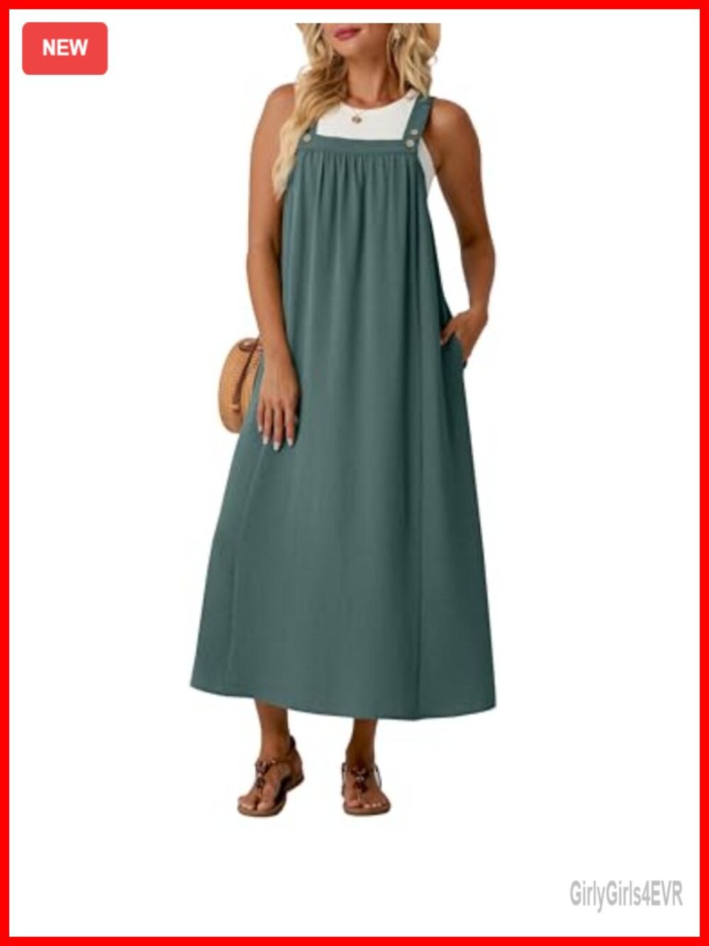 Women's Sleeveless Overall Dress Adjustable Button Midi Beach Coverup